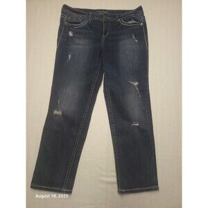 Maurices Thick Stitch Distressed Women's Straight Leg Blue Jeans ECU Size 11/12